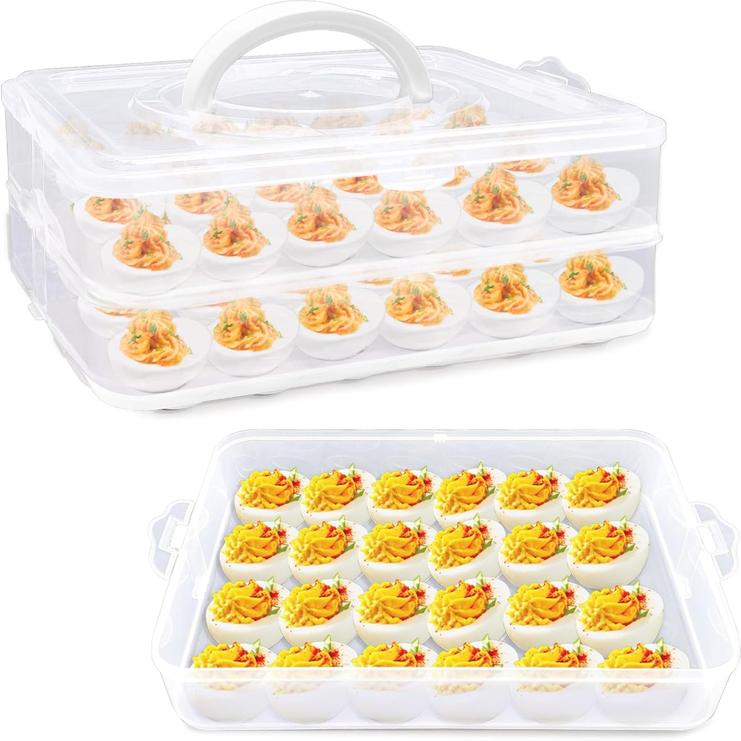 3 Layer Deviled Egg Containers with Lid,Portable Deviled Egg with Handle,Egg Carrier Holder Tray with 72 Holes for Thanksgiving Day,Party Favor Home Kitchen Refrigerator Supplies