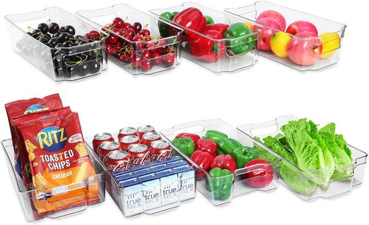 SIMPLYKLEEN Fridge Organizer Bins Set of 8, Refrigerator Organizing Bins with Two Sizes, Home Kitchen Pantry Organizers and Storage Containers, Stackable Clear Plastic Storage Bin