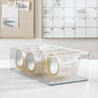 Plastic Stackable Pantry Bin - Organizer Bin with Handles for Cabinets or Fridge - Set of 4 - Clear