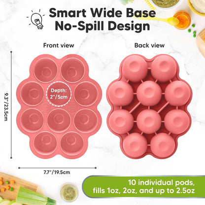 KeaBabies Silicone Food Freezer Trays with Lid, 2oz x 10 Pods Baby Food Storage Containers, Easy Puree Meal Prep, Breast Milk Silicone Freezer Molds, Dishwasher, Microwave Safe, BPA-Free (Slate)
