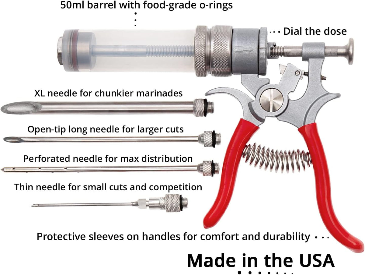 SpitJack Magnum BBQ Marinade Meat Injector, Made in USA, 4 Needles, MJ106