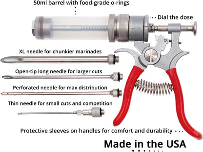 SpitJack Magnum BBQ Marinade Meat Injector, Made in USA, 4 Needles, MJ106