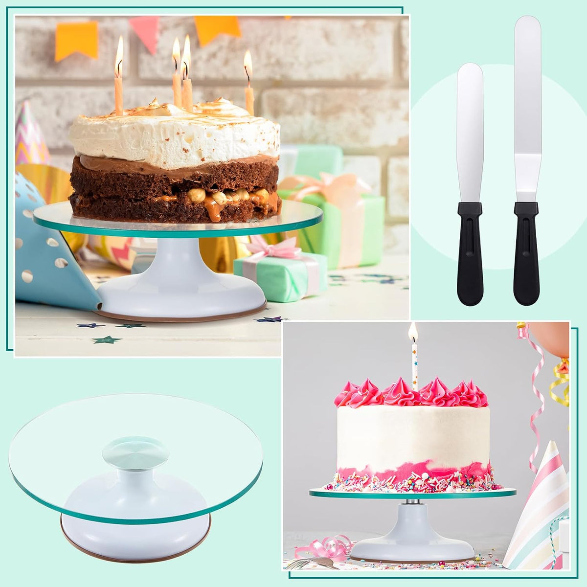 Willinglong 6 Pcs 12 Inch Glass Cake Turntable for Decorating Rotating