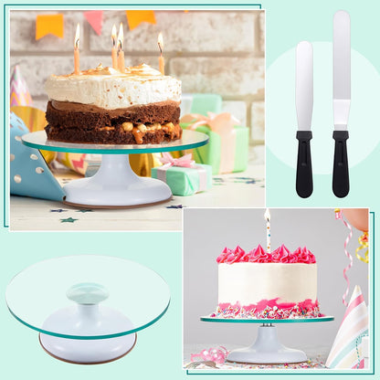 Willinglong 6 Pcs 12 Inch Glass Cake Turntable for Decorating Rotating