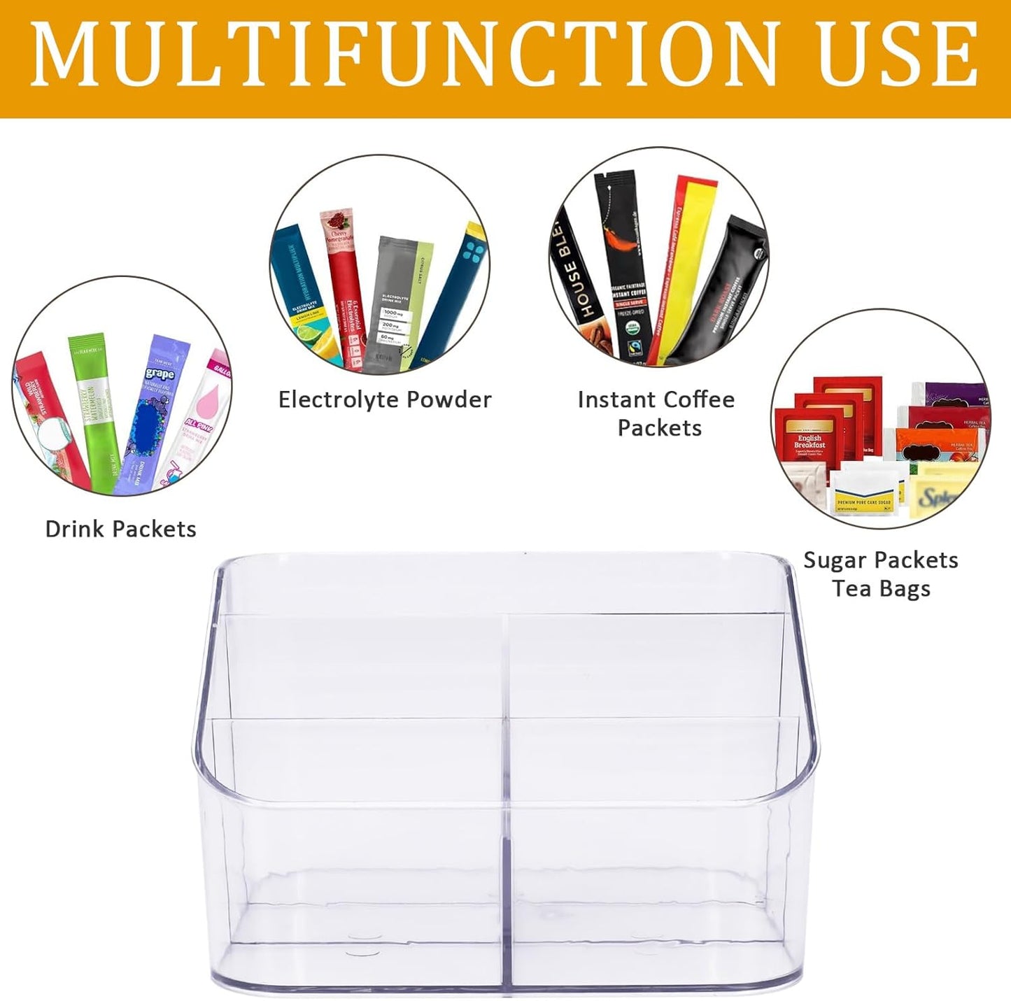 Drink Packet Organizer, Powdered Drink Mix,Powder Packet,Acrylic Water Flavor Packet Organization Container with Removable Dividers for Storage Bins for Kitchen Cabinet, Pantry,Office