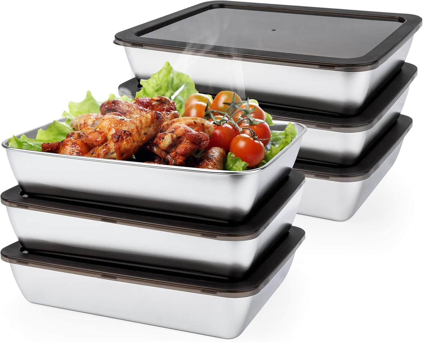 4 PCS Stainless Steel Food Storage Containers with lids,2.16 Inch Deep, 8x10 Inch Stainless Steel Oven plate, Metal Roasting Pan for Meal Prep、Meat, Rustproof & Heavy, Freezer & Dishwasher Safe