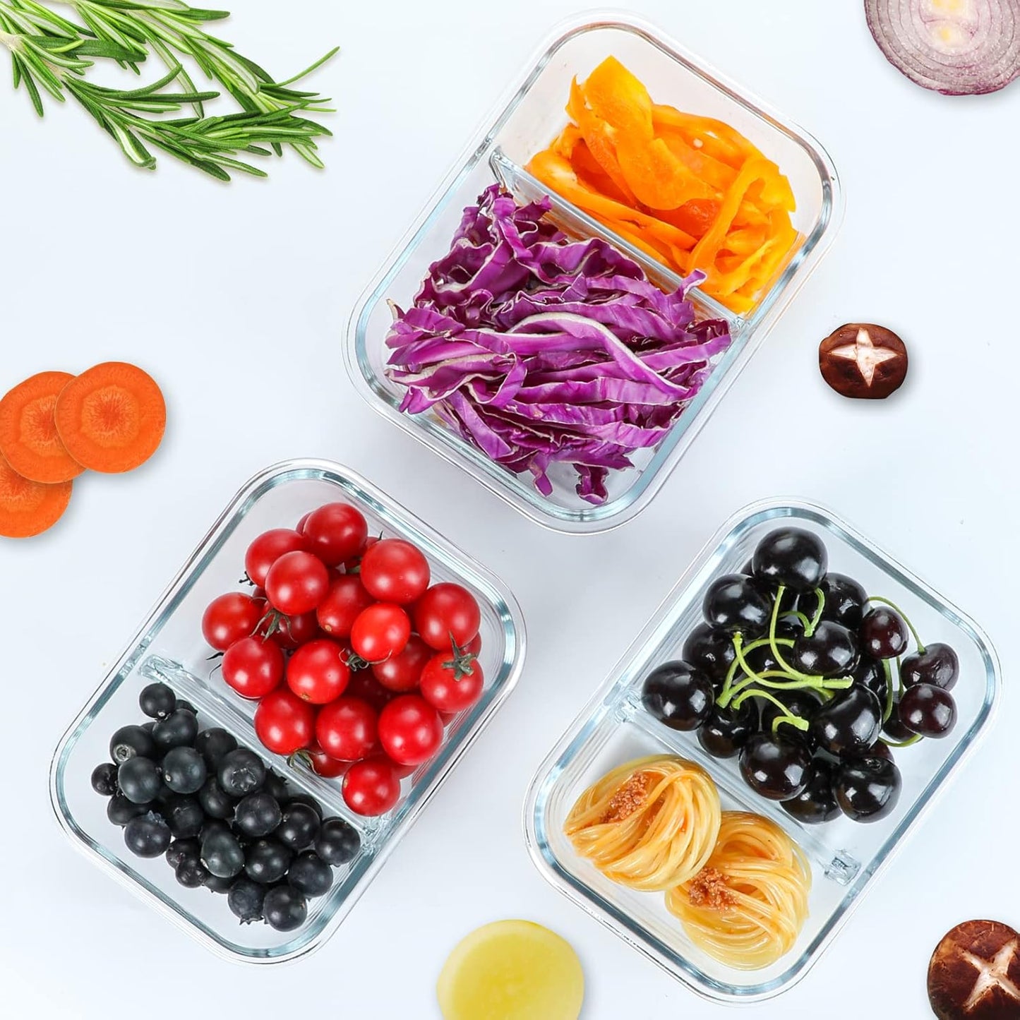 M MCIRCO [10-Pack,30 Oz Glass Meal Prep Containers 2 Compartments Airtight Lunch Bento Boxes with Lids, Glass Food Storage Containers, Microwave, Oven, Freezer and Dishwasher, White