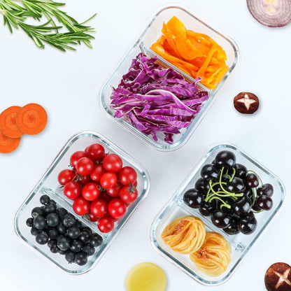 [10-Pack] 1 Compartment Glass Meal Prep Containers with Lids, [5-Pack,36 Oz] Glass Meal Prep Containers 2 Compartments with Lids