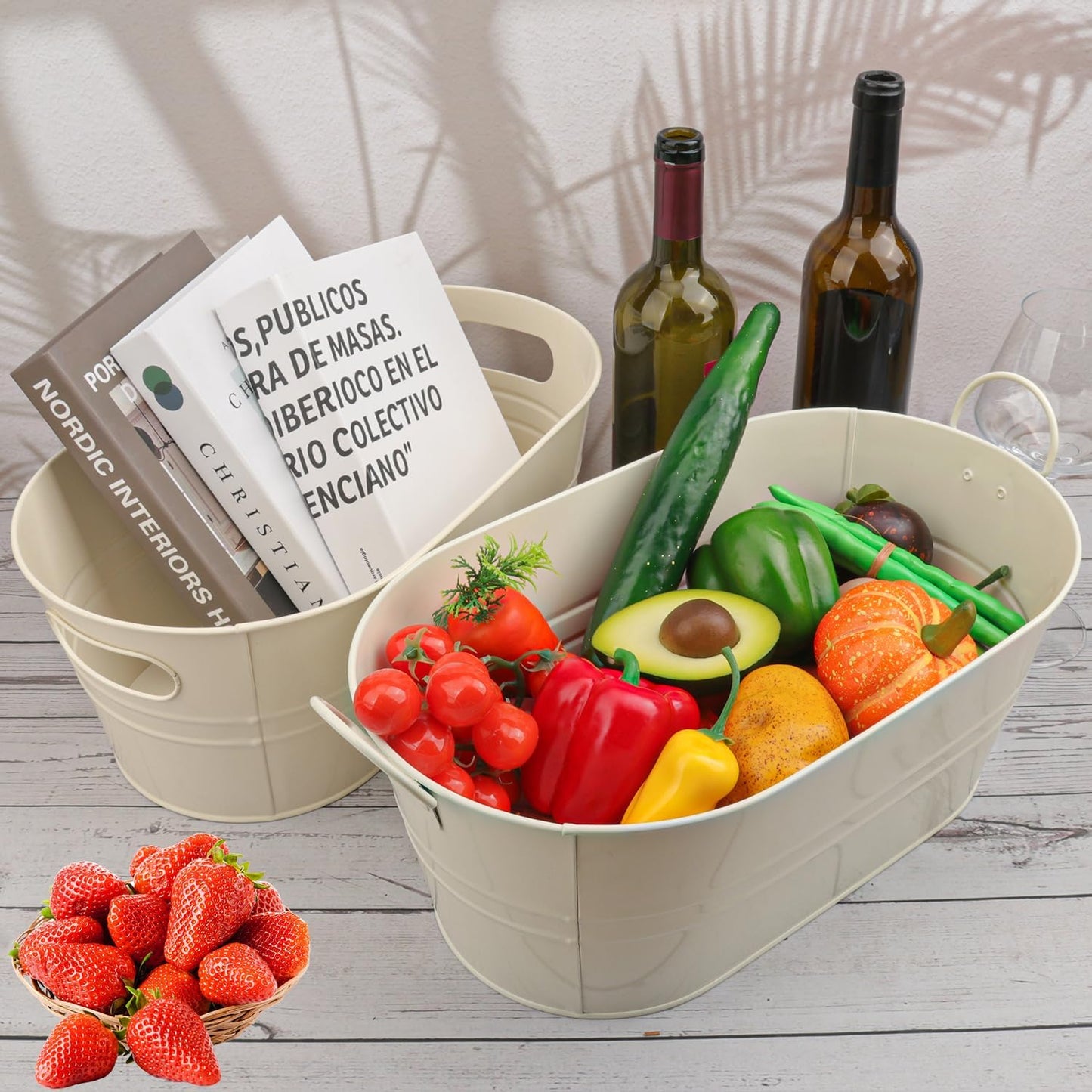 3 Pack 15.3" x 9" x 6" Yellow Metal Galvanized Tub with Handles, 3 Gallon Large Beverage Tubs for Parties, Beer, Wine, and Cocktails, Rust-Proof and Durable Ice Buckets