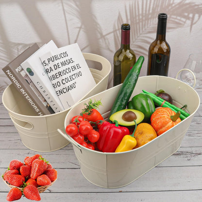 3 Pack 15.3" x 9" x 6" Yellow Metal Galvanized Tub with Handles, 3 Gallon Large Beverage Tubs for Parties, Beer, Wine, and Cocktails, Rust-Proof and Durable Ice Buckets