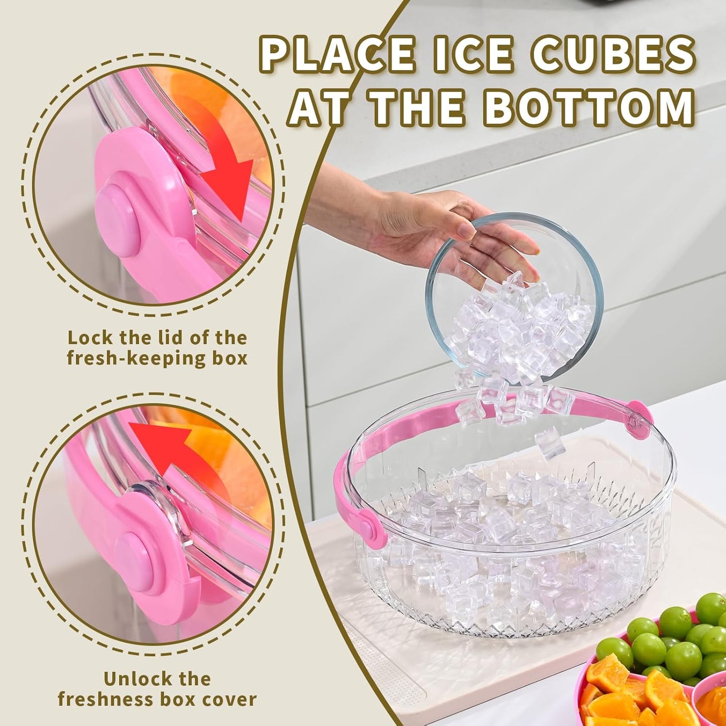 Fruit Ice Divided Serving Tray with Lid and handle,Chilled Veggie Tray,Shrimp Cocktail Serving Dish,Ideal Cold Chilled Serving Platter for Parties,Vegetables,Appetizer,Salads,Picnic,Appetizers,Travel