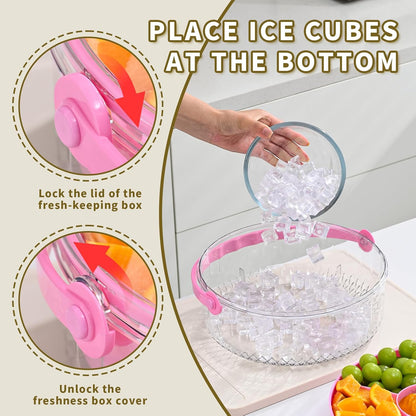 Fruit Ice Divided Serving Tray with Lid and handle,Chilled Veggie Tray,Shrimp Cocktail Serving Dish,Ideal Cold Chilled Serving Platter for Parties,Vegetables,Appetizer,Salads,Picnic,Appetizers,Travel