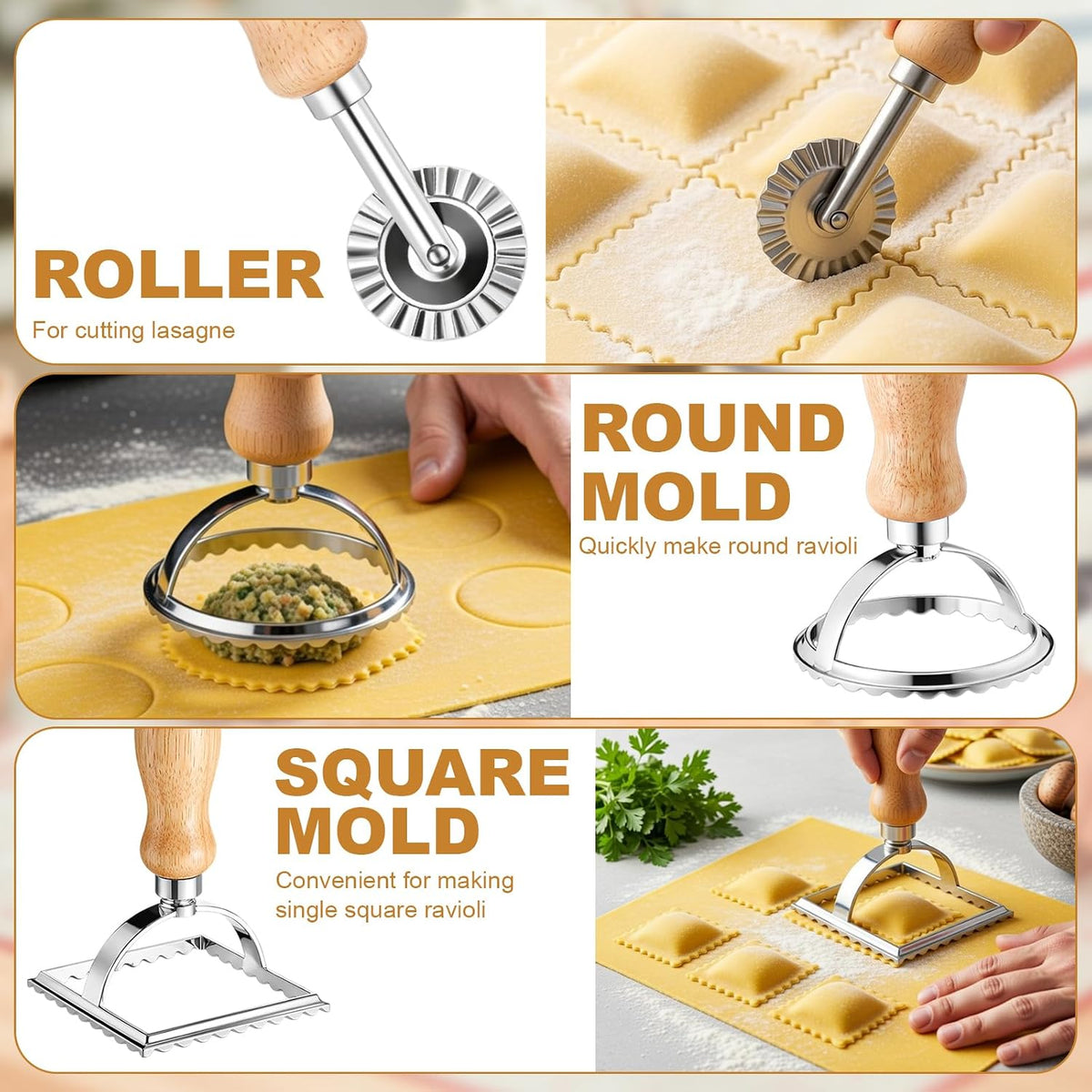 8 Pcs Ravioli Maker Set, 10-hole Mold & Stainless Steel Cutters