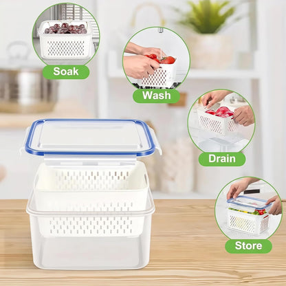 3pcs 4 in 1 Fruit Storage Containers for Fridge with Removable Colanders
