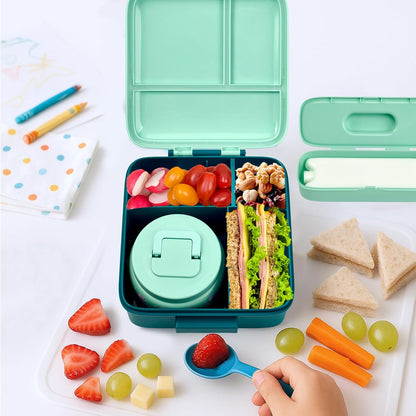 JXXM Bento Lunch Box for Kids With 8oz Soup thermo,Leak-proof Lunch Containers with 5 Compartment,thermo Food Jar and Lunch Bag, Food Containers for School (A-Blue(Extreme Locomotive))