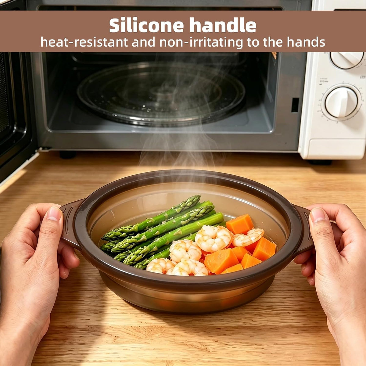 Silicone Microwave Steamer Collapsible Cooker for Vegetables Fish Prep Meal