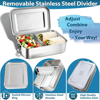 Stainless Steel Lunch Container 2 Pack 304 stainless Steel Bento Box Kids Adult(29oz/19oz),Leak Proof Stainless Steel Snack Containers With 1 Compartment and Lunch Bag