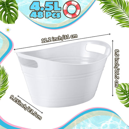 Norme 48 Pcs Plastic Ice Buckets for Parties Bulk 4.5L Oval Black Storage Tub with Handles Wine Beer Champagne Bottle Drink Cooler Tub for Christmas Holiday Home Parties Beverage Storage Basket Gift
