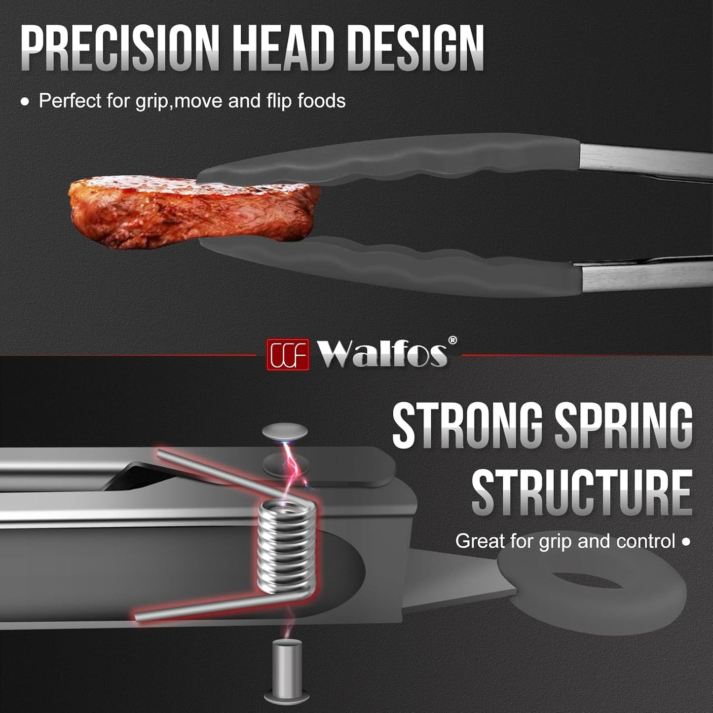 WALFOS Tweezer Tongs for Cooking, Kitchen Tweezers Stainless Steel Pasta Tweezers Tongs for Cooking, Roasting, Grabbing Small Objects, Dessert, BBQ, Spaghetti 3 Pcs (8+10+12-Inch)