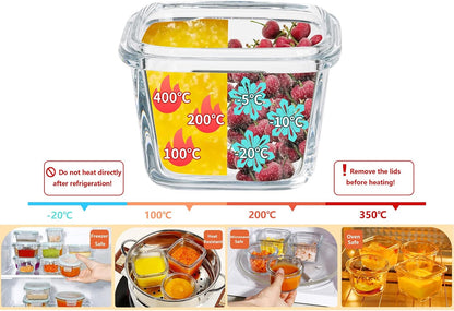 Small Glass Food Storage Containers Set of 12, 6oz Mini Glass Containers Airtight, Leakproof for Snacks, Dips, Overnight Oats, Condiment Salad Dressing Sauce, Microwave, Dishwasher Safe