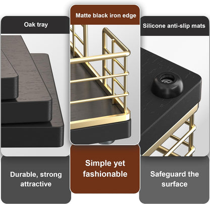 Wican Napkin Holder for Table, Bamboo Iron Standing Napkin Dispenser for Kitchen Dining Farmhouse Cocktail Picnic Bar Rustic Wood Holders for Paper Mail Bills Suitable for All Dining Room Decors Black