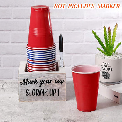 Wooden Cup Holder with Marker Slot, Disposable Plastic Party Cup Organizer for Holiday Gatherings - Hosting Essential to Mark Your Cup & Drink Up, Prevent Mix-Ups, Reduce Waste