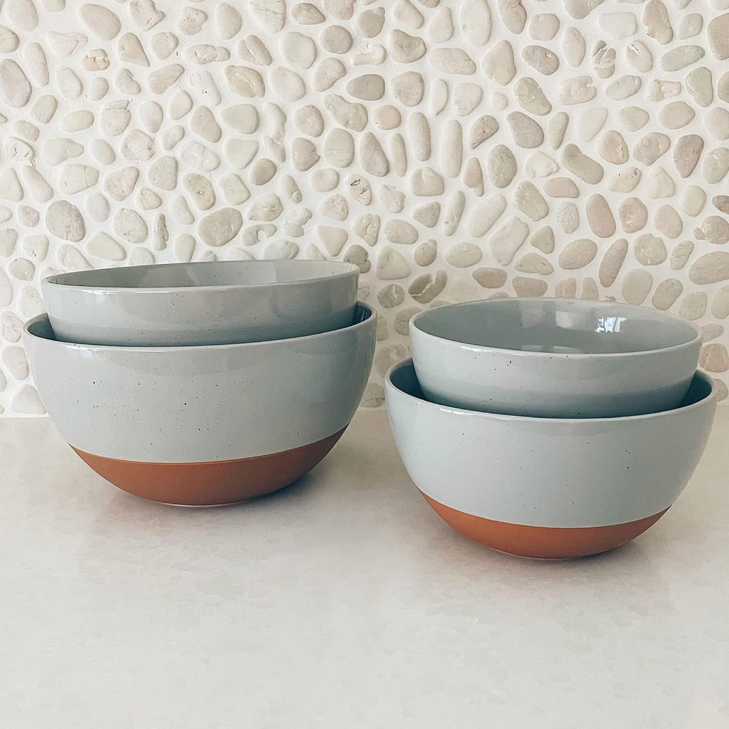 Mora Ceramic Large Mixing Bowls - Set of 2 Nesting Bowls for Cooking, Serving, Popcorn, Salad etc - Microwavable Kitchen Stoneware, Oven, Microwave and Dishwasher Safe - Extra Big 2.5 & 1.6 Qt - White