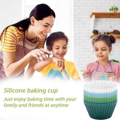Silicone Baking Muffin Cups 12 Pack,Food-Grade Non-Stick Muffin & Cupcake Liners,Wrapper Cups Holders for Muffins, Cupcakes, and Candies Standard Size (Green)