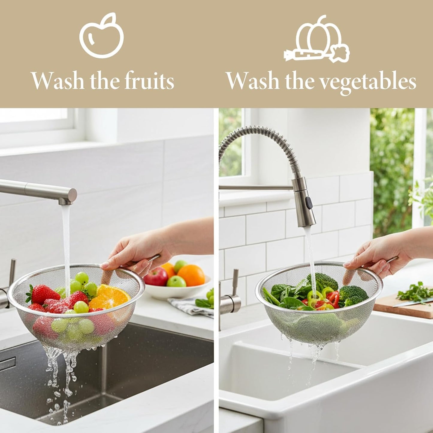 Stainless Steel Rice Washing Sieve Strainer Fine 7inch Washing Bowl Sieve Sifters Kitchen Mesh Net Basket Drainer for Pasta, Rice, Fruit,Vegetable,1PC