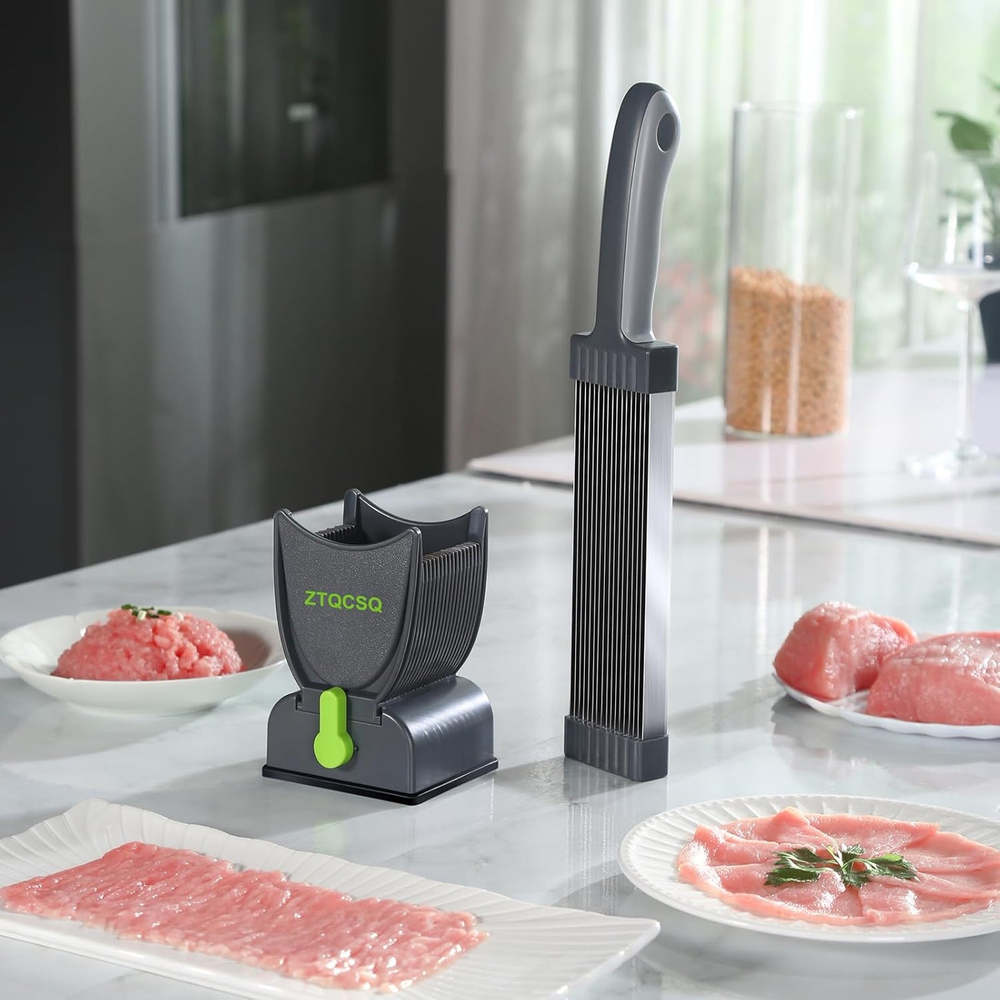 [All in 1] Upgraded Version Safe Mandoline Slicer for Kitchen, Adjustable Thickness. Veggie Slicer, Rapid Prep Mandoline, Detachable Blade, Cleaning Brush/Paring Knife (Black Knight)