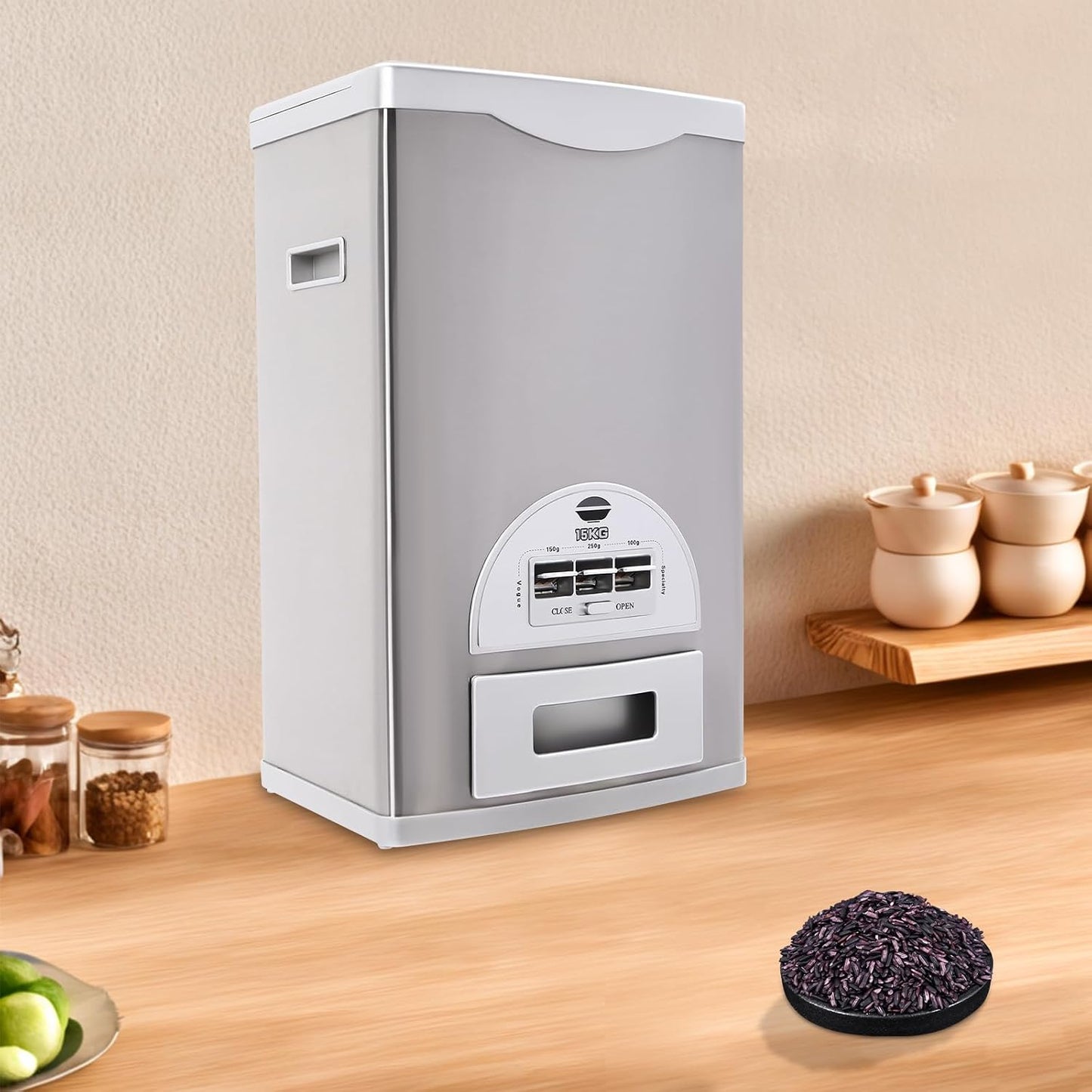 Gdrasuya10 22 Lbs Auto Rice Dispenser, Large Stainless Steel Rice Container with Scale Measuring for Home Kitchen Pantry Organization