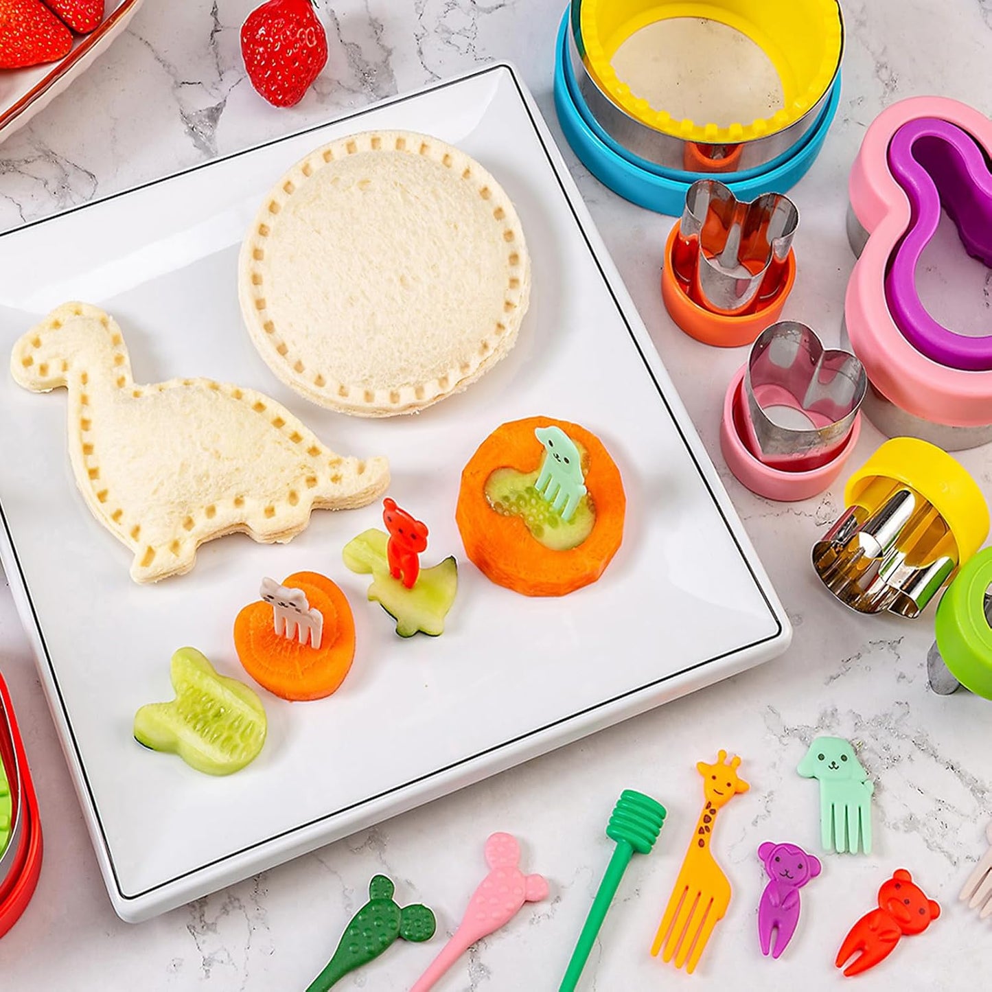 Fruit Cutters Shapes for Kids 22 Pcs, Mini Cookie Cutters Set, Vegetable Cutter with Food Picks