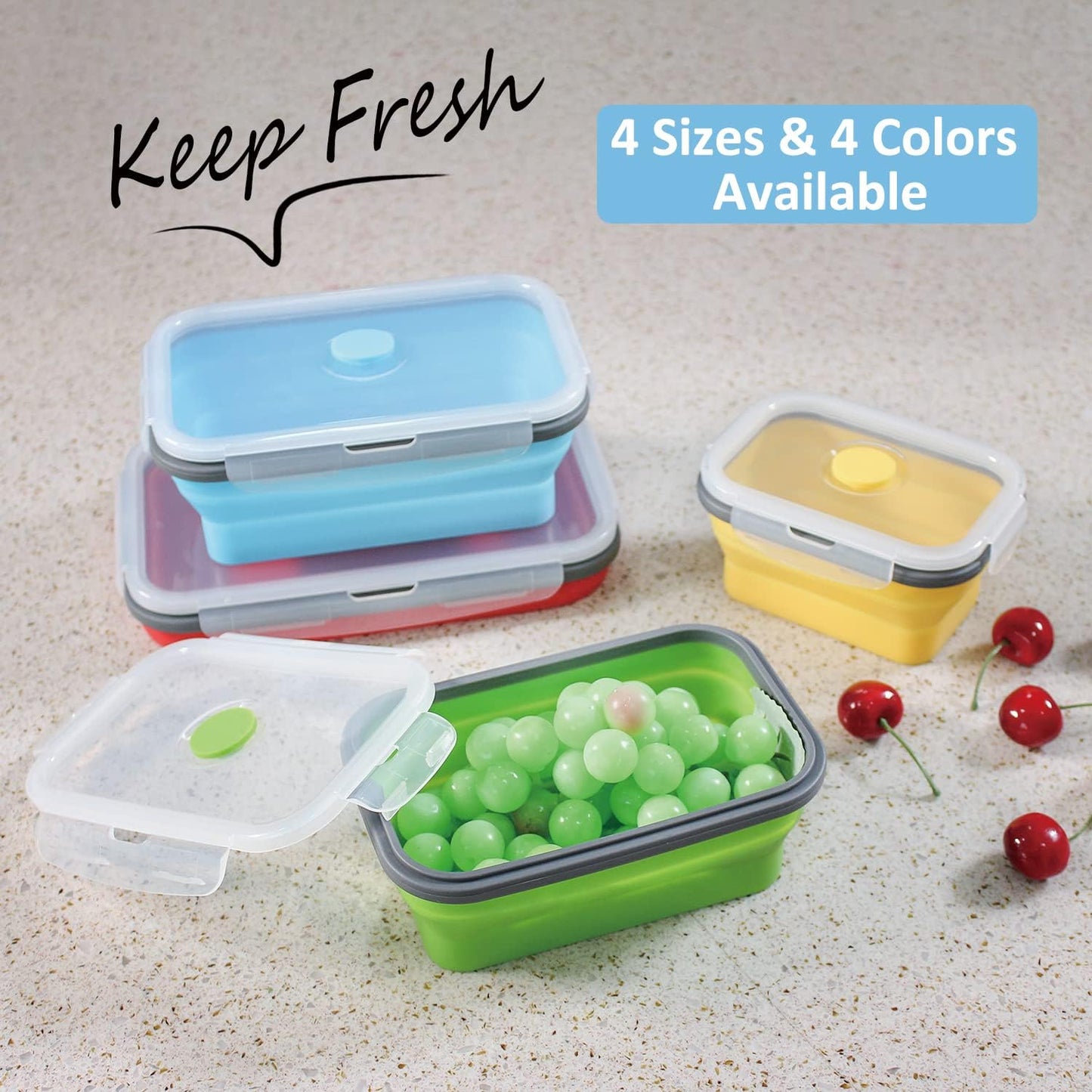 Collapsible Food Storage Containers with Lids, 4 Pack, 40 oz Silicone 1-Compartment Meal Prep Containers Reusable, Lunch Bento Boxes for Adults, Microwave Freezer Dishwasher Safe, BPA-Free, Black