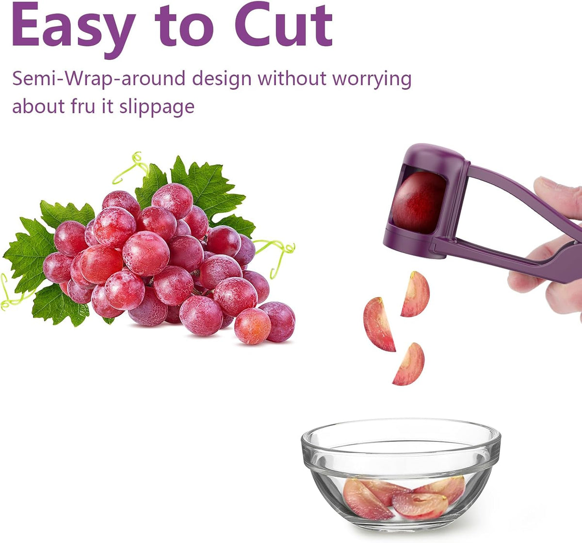 WhiteRhino Grape Cutter Grape Slicer for Toddlers,Grape Cherry Tomato Strawberry Cutter Quarter Slicer tool For Vegetable Fruit Salad Cake Decoration,Stainless Steel kitchen Gadget Fruit cutter(Bule)