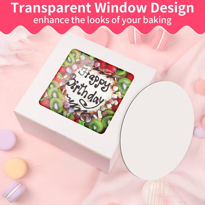 WINKIO 10 Inch Cake Box with Cake Boards, 2 Pack Disposable Cake Carrier, Cakes Transport Container, White Bakery Holder with Window, for Cookies Pies Cupcakes Pastry (10×10×8 Inches)