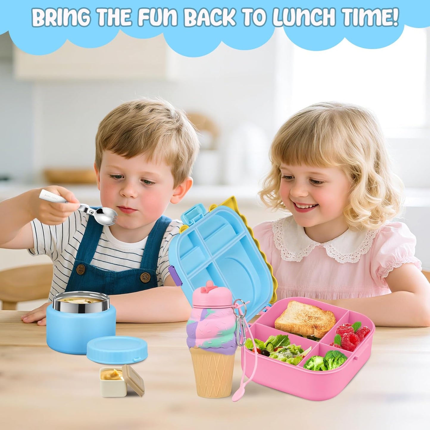 Lunch Box Kids, Leak Proof 5 Compartment Bento Box for Kids, 13oz Thermo for Hot Food Kids Lunch Box,Hot Lunch Box for School Travel