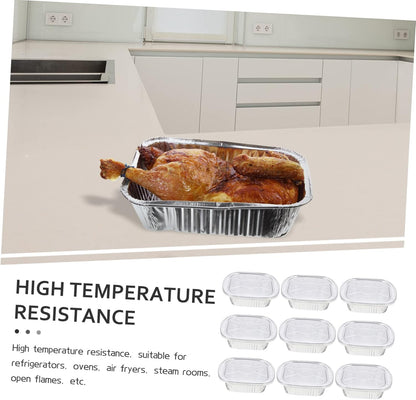10Sets Aluminum Foil Food Storage Boxes with Lids Versatile Grill Tray Air Fryer Baking Pans for Bbq Meal Prep and Catering Events Stackable Design