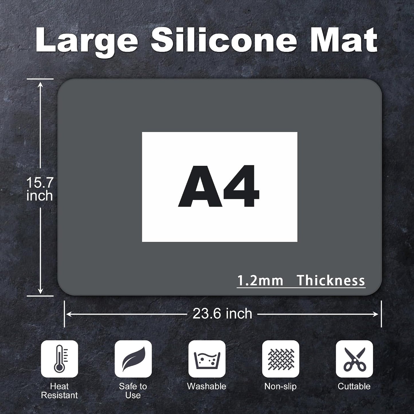 Silicone Mat for Kitchen Counter, Silicone Mat Trimable to Size (Black, 15.7×11.8inch-2pcs), BPA-Free Silicone Placemat, Heat-Resistant NonSlip Table Mat for Air Fryer, Countertop Protector Mat