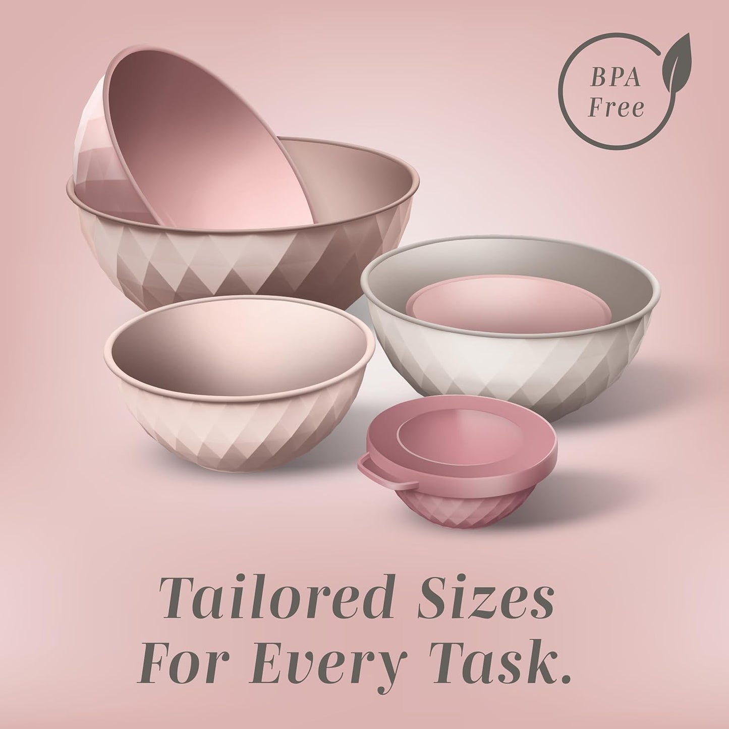 COOK WITH COLOR Mixing Bowls with Lids - 12 Piece Plastic Nesting Bowls Set includes 6 Prep Bowls and 6 Lids, Microwave Safe Mixing Bowl Set, Pink Embossed - Colors B