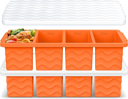 Doasuwish Silicone Freezer Molds for Soup with Lid – 1-Cup Soup Container Style Ice Cube Trays for Freezer, Meal Prep & Food Storage, Freeze 250mL/125mL Portions – 2 Pack