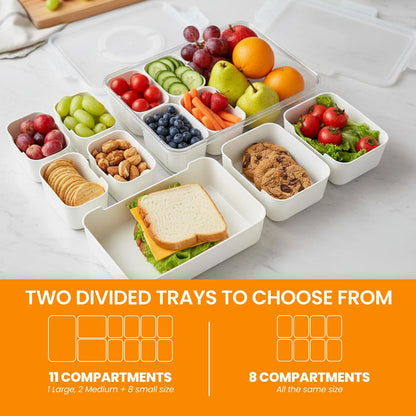 Dishwasher Safe Snackle Box Container 11 Removable Compartments - Divided Serving Tray with Lid and Handle - Portable Snack Box BPA Free - Premium PCTG Plastic Beach Snack Containers