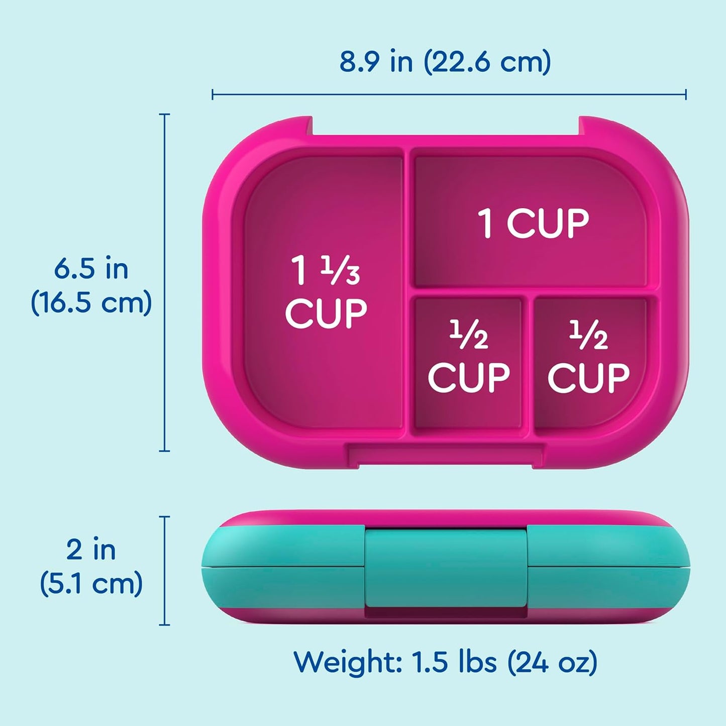 Bentgo Chill Kids Leak-Proof Lunch Box - 4-Compartment Bento Box with Built-In Ice Pack, 3.3 Cup Capacity, PFAS & BPA-Free, Microwave & Dishwasher Safe, Ideal Size for Ages 3 to 7 (Truly Teal)