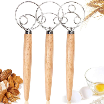 3PCS Stainless Steel Danish Dough Mixing, Kalolary Whisk Mix Tool (3 Sizes)