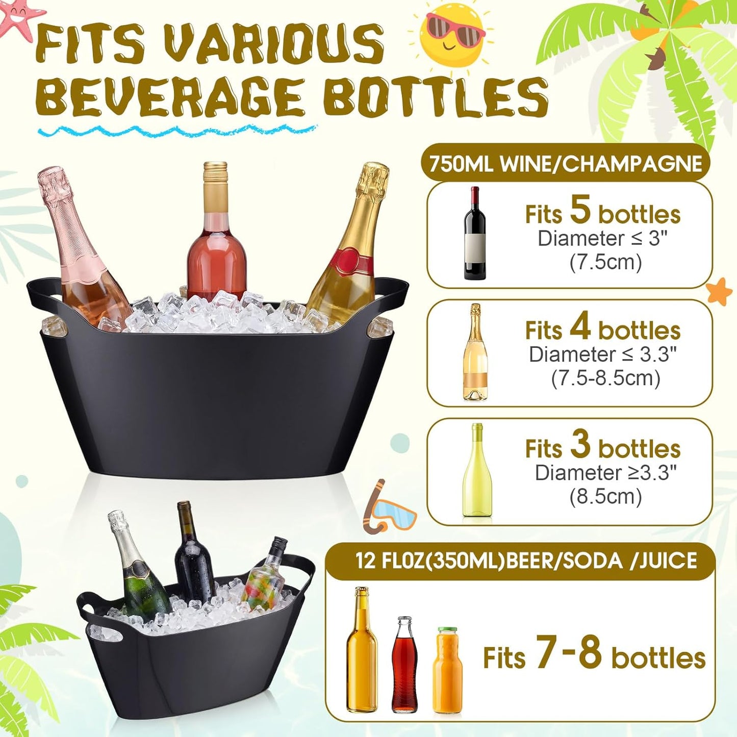 meekoo 6 Pack 6l Ice Bucket for Parties, Plastic Beverage Tub with Handles, Portable Ice Drink Bucket for Wine, Champagne, Beer, Cocktail, Large Drink Chiller for Wedding, Bar, Picnic, Pool(White)