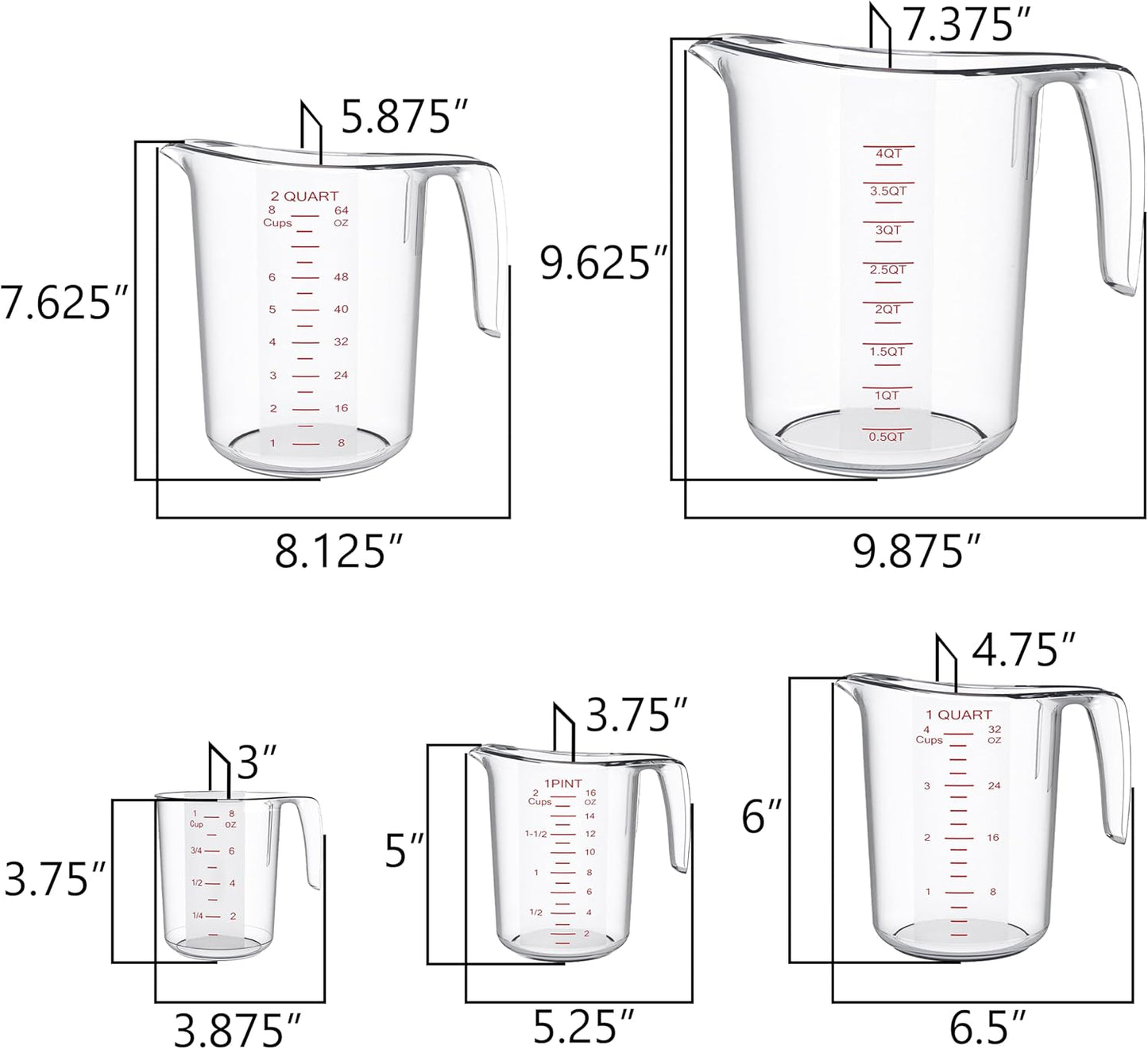 DaYammi Measuring Cups 3-Piece, Unbreakable Food-Grade Plastic Measuring Cup for Dishwasher, 1/2/4-Cup Nesting Liquid Measuring Cups for Prepping, Baking, Cooking, Readable Markings, Clear