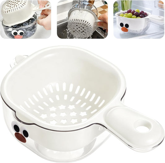 Fruit Washing Bowl with Strainer & Foldable Handle, for Fridge