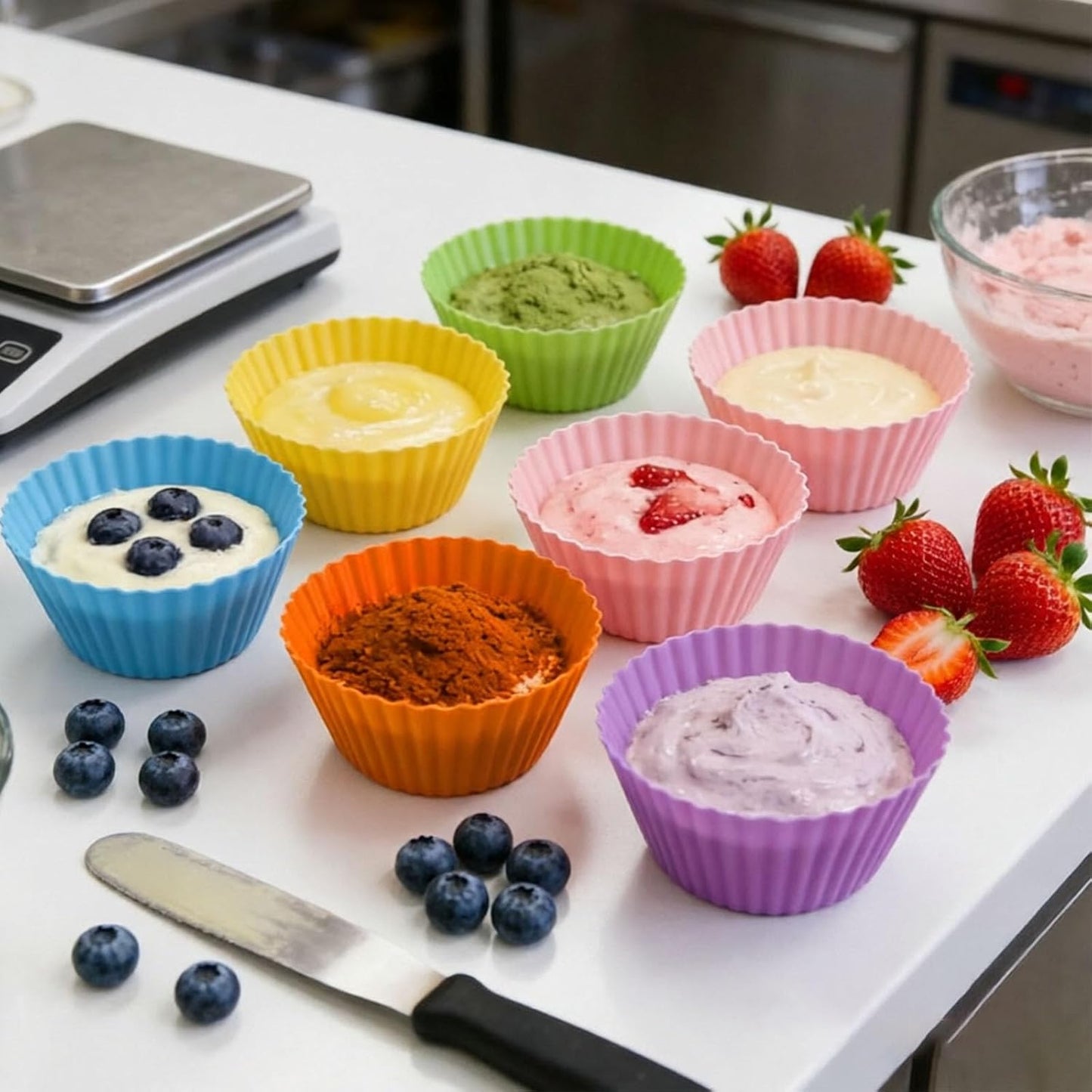 12 Pack Reusable Baking Silicone Molds, Round Cupcake Liners, Silicone Baking Cups Multicolor, Easy Clean, Heat Resistant, Muffin Cups for Homemade Birthday