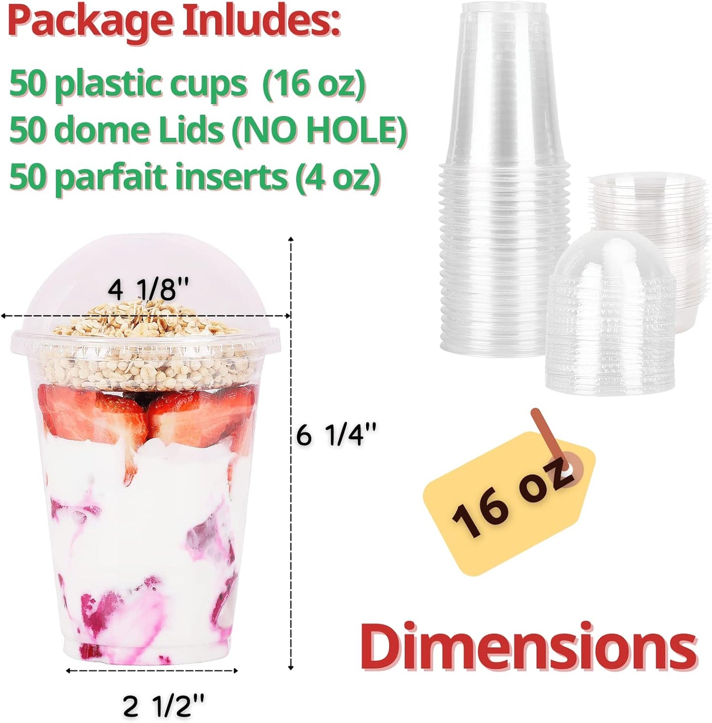 Aatriet 12 oz Clear Plastic Parfait Cups with Insert 3.25oz & Dome Lids No Hole - (20 Sets) Yogurt Fruit Parfait Cups, for Dips and Veggies, Take Away Breakfast and Snacks. No Leaking
