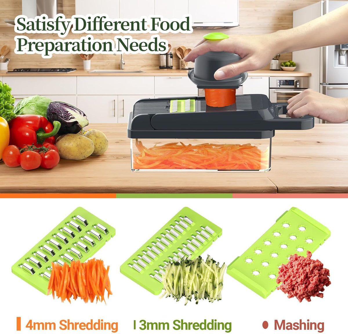 12-in-1 Vegetable Chopper 7 Blades, Veggie Cutter with Handle, Black/White