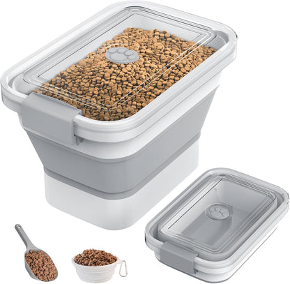 20-23 Lbs Dog Food Storage Container, Collapsible Dog Food Container with Transparent Airtight Lid,Multifunctional Pet Food Storage Container for Dog Cat,Rice,Flour,Pet Food Scoop and Dog Bowl